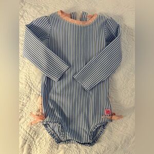 RuffleButts seersucker rashguard swimsuit